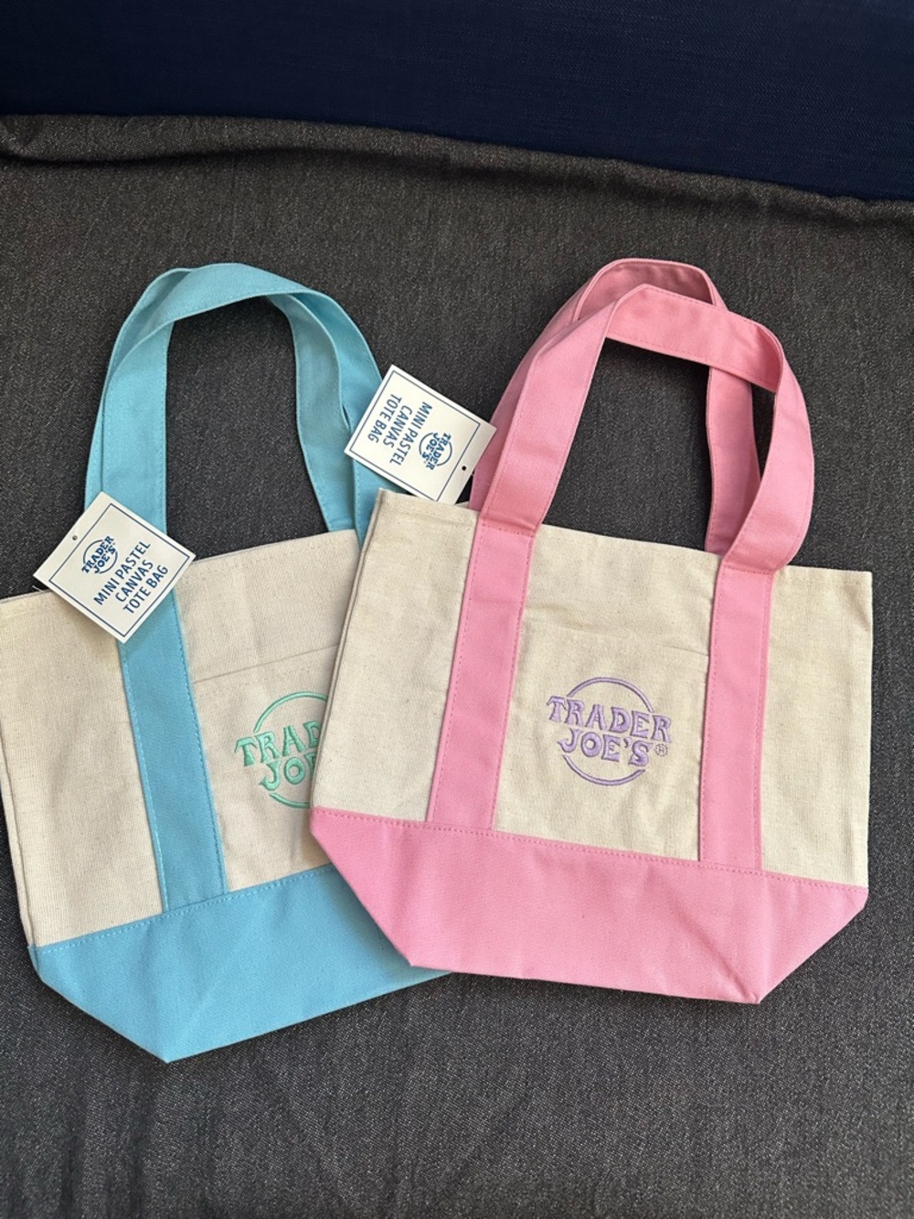 Pink and blue Canvas Mini Tote Bags with Logo